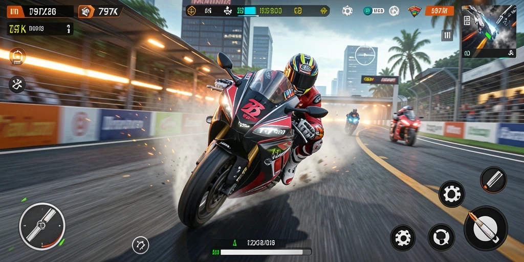 Screenshot gameplay 797K menampilkan serunya balapan motor.
