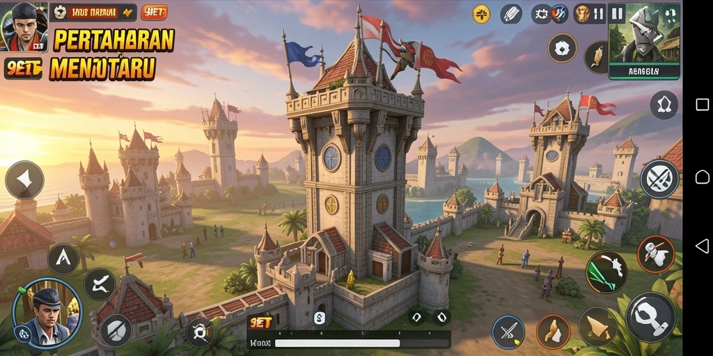 Tampilan gameplay seru dari 9ET dengan strategi Tower Defense.