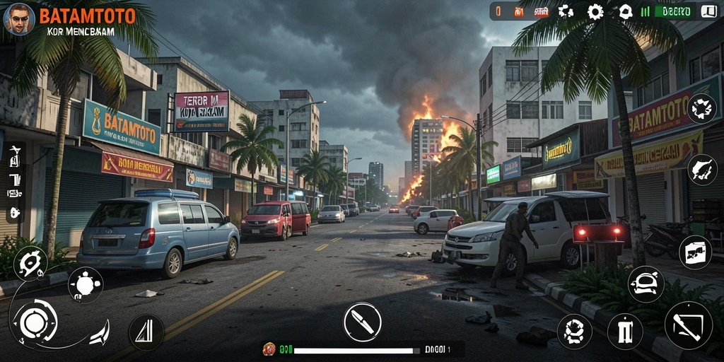 Screenshot gameplay BATAMTOTO menampilkan suasana mencekam di malam hari.