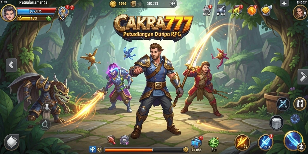 Tampilan gameplay mendalam CAKRA777 dengan karakter dan pertempuran yang seru.
