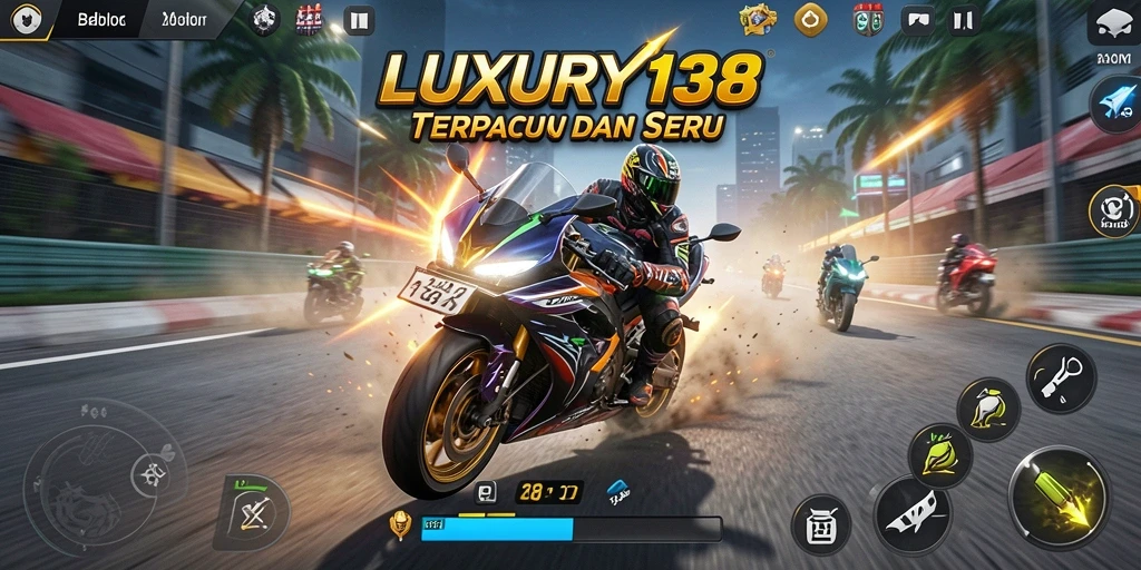 Screenshot LUXURY138 menampilkan aksi seru balapan motor di trek menantang.