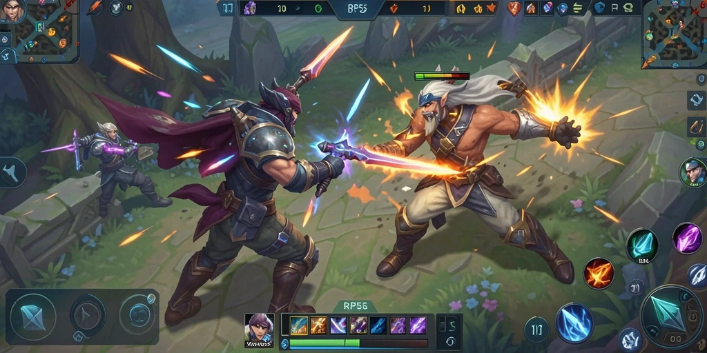 Screenshot menunjukkan pertarungan sengit di arena RP55 dengan aksi karakter.