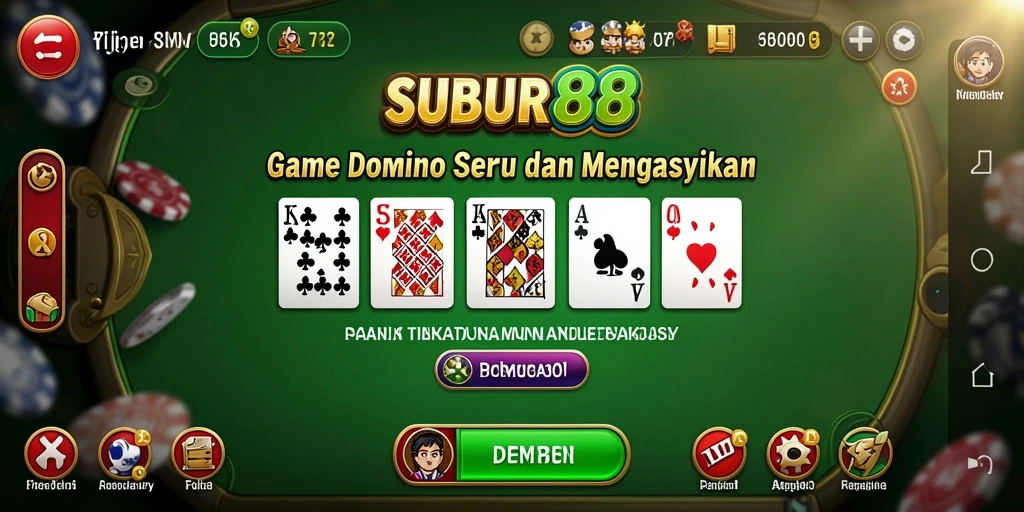 Tampilan layar permainan Domino SUBUR88 yang menarik dan penuh warna.