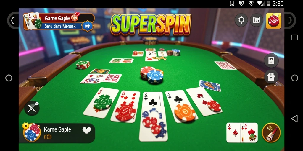 Tampilan screenshot SUPERSPIN menunjukkan gameplay Gaple yang seru.