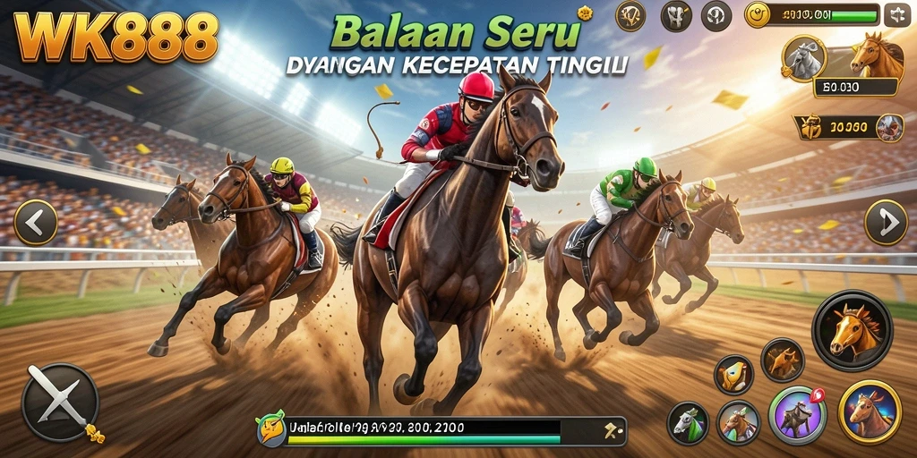 Tangkapan layar menunjukkan aksi balap seru di WK888.